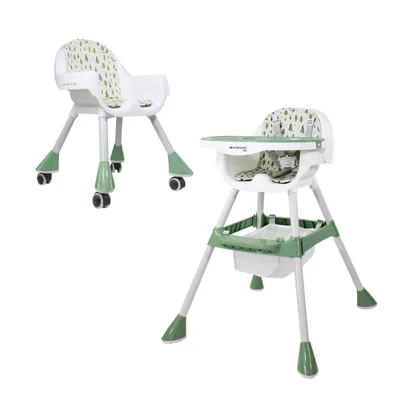 Image de Mobiclinic Kids, Chaise haute évolutive, 2 en 1, Réglable en hauteur, Double plateau, 6 mois-6 ans, Forest, Ceinture de sécurité 5 points, Roues amovibles