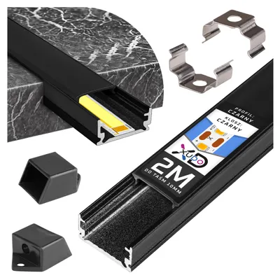 Produktbild von XUDO Slim Profil Aluminium Schwarz 2m – LED Leiste flaches Profil mit schwarzer Abdeckung – Inkl. Endkappen & Halterung