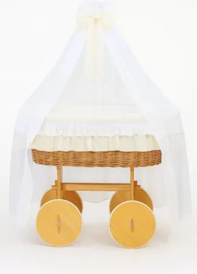 Image de Lit pour bébé MY SWEET BABY en fibre naturelle Crème avec baldaquin et matelas PREMIUM