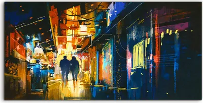 Produktbild von Coloray Acrylbild 100x50  Wandbild Acrylbilder Gehendes Paar Gasse Bunten Lichtern
