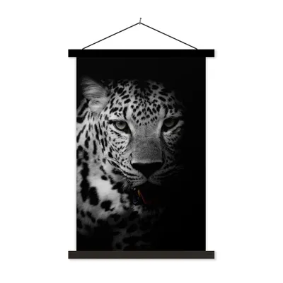 Produktbild von MuchoWow® Textilposter Tiere - Schwarz - Weiß - Panther - Porträt 60x90 cm mit schwarzem Rahmen - Poster Wohnzimmer