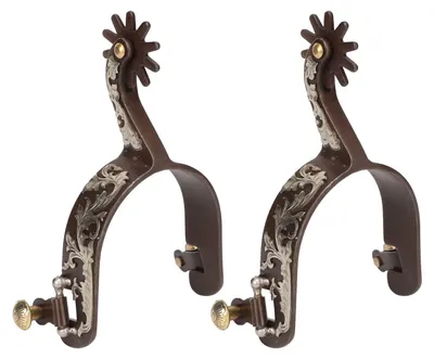 Productafbeelding van 2 Stuks Western Cowboy Spurshandgemaakt Echt Leer Paardensport Spur Met Draaibare Gear, Spur Strap Vintage Brons Laag Koolstofstaal Paardrijden Accessoires Voor Paard
