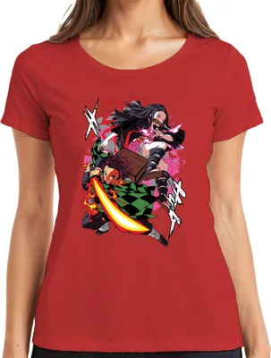 Produktbild von Kimetsu no Yaiba Tanjiro Nezuko Feuerklinge Anime Geschenk Manga Damen T-Shirt, Rot, 3XL