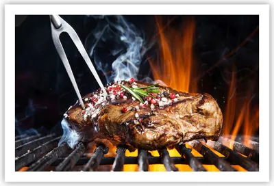 Produktbild von Poster - Poster ohne Rahmen - Steak Grill Flammen Essen - 91,5x61 cm - Wand Bild - Wanddeko - Wandbilder - Kunstposter - Wandposter - Bilder - Kunstdruck - Wanddekoration - Wandbild - P2XAA91x61-2865
