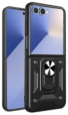 Image de Coque pour Samsung Galaxy Z Flip 7, Protection Robuste Antichoc avec Anneau Rotatif - Noir