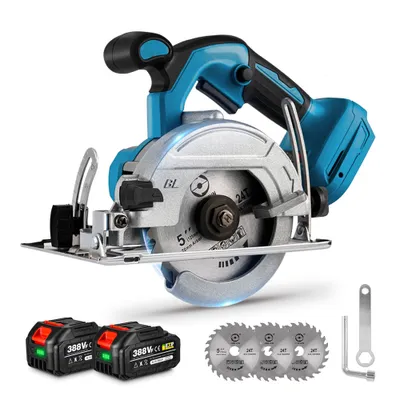 Produktbild von Akku Handkreissäge, Bürstenlos Akku Mini Kreissäge mit 2x Akkus, 8000 U/min Tauchkreissäge Schnitttiefe 45mm,0-45°, mit 3 Sägeblättern,für Holz