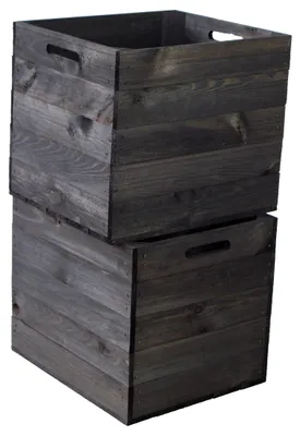 Produktbild von 2er set Holzkiste schwarz lasiert passend für Kallax und Expeditregale Regaleinsatz