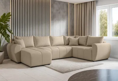 Image de AX LIVING Malatya U XL Salon Canapé d'angle en forme de U XXL Marron clair D