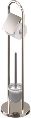 Image de Ensemble de salle de bains Relaxdays, acier inoxydable, H x P : 79 x 22 cm, porte-papier hygiénique sur pied, brosse de toilettes avec support, argent