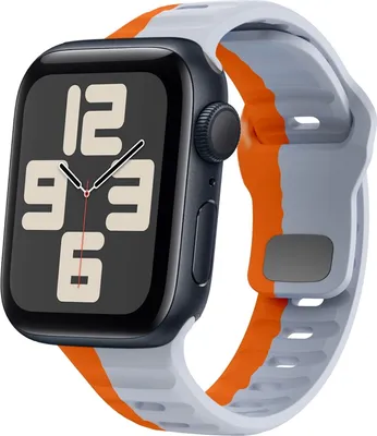 Produktbild von Für Apple Watch SE 2023 44mm Silikon Design Wellenstruktur Armband Grau / Orange