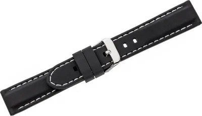 Produktbild von Eichmüller Uhrenarmband Silikon schwarz weiße Naht Dornschließe, Stegbreite:22mm, Schließe:Silbern