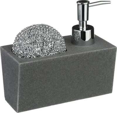 Immagine prodotto di 5five Simply Smart Seifenspender mit Spülschwamm, Polyresin, Kunststoff, Steingrau, 170 ml, 120052