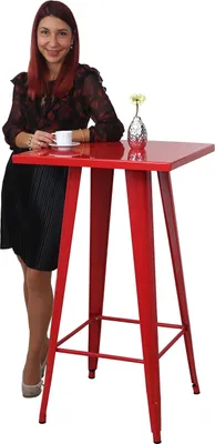 Obrázek produktu pro Barový stůl HWC-A73, bistro stůl barový stůl, kovový průmyslový design 105x60x60cm  červená
