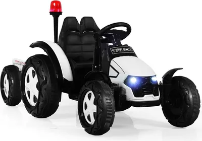 Produktbild von Kinder Elektro Traktor mit abnehmbarem Anhänger & Fernbedienung, Trettraktor mit LED Lichtern, Musik, Hupe & USB, für Kinder ab 3 Jahre (Weiß)