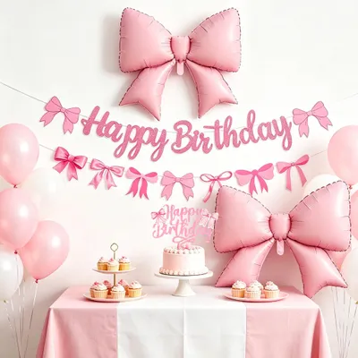 Rosa Geburtstagsdeko-Set, 16-teilig, mit Girlande und Ballons