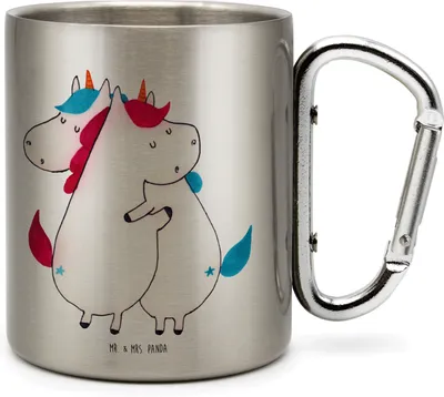 Produktbild von Mr. & Mrs. Panda thermotasse Einhörner Umarmen - Transparent - Geschenk, Einhorn, Liebe, Teebecher, BFF, isoliertasse, Unicorn, karabiner tasse, Freundin, Teetasse