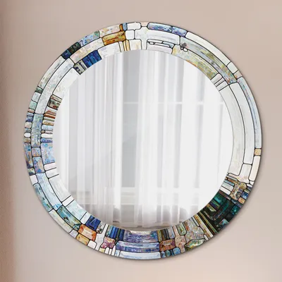 Produktbild von Modern Spiegel - Wandspiegel Design Wandmontage – Badspiegel mit Aufdruck - Rundspiegel - Abstrakt Gebeizt Glas - Rund: Ø60 cm