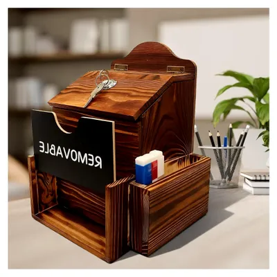 Produktbild von Vorschlagsbox aus Holz mit Schloss und 50 Vorschlagskarten, abschließbare Spendenbox mit Kreidetafel, zur Wandmontage, 20,5×15×27 cm, Wahlurne, Kummerkasten für Vorschläge, Spenden, Stimmzettel