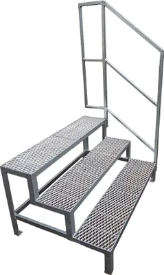 Produktbild von 3 Stufen mit Geländer Stahltreppe Außentreppe Freistehend Breite 80 cm Höhe 45-63 cm verzinkt