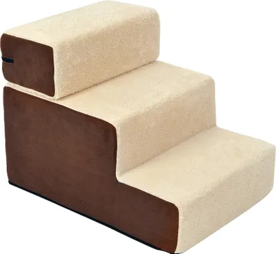 Image de Escalier pour chien : escalier pratique à 3 marches pour chats et chiens, en peluche, beige, 54 x 40 x 39 cm