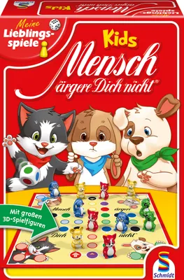 Produktbild von Schmidt Spiele Mensch ärgere Dich nicht Kinderspiel mit 12 großen 3D-Spielfiguren, 14 Teile, ca. 15 Min. Spielzeit, für 2-4 Spieler, 19x28x7 cm
