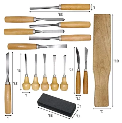 Produktbild von Holzschnitzwerkzeuge, 16-teiliges Schnitzmesser-Set für Holzarbeiten, Holzgriff mit Meißel-Hohlmeißel-Schleifsteinen
