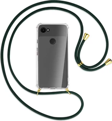 Produktbild von Handykette Backcover-Schutzhülle mit Band (Metall goldfarben) für Google Pixel 3a XL - dunkelgrün