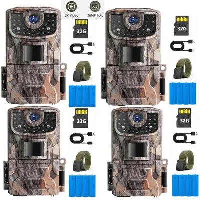 Image de Caméra de surveillance pour la faune et la chasse, résolution 36MP, 2K, avec détection de mouvement, étanche IP66, vision nocturne infrarouge pour une utilisation en extérieur, inclut une carte mémoire de 32 Go et 4 pièces