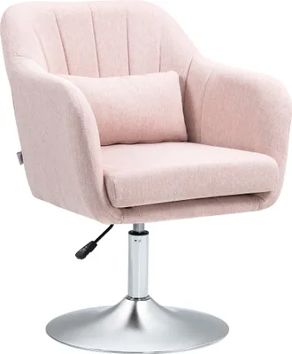 Image de HOMCOM Fauteuil de salon chaise relax fauteuil de chambre grand confort - coussins lombaires hauteur réglable pivotant 360° piètement en métal chromé - rose