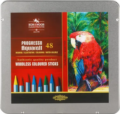 Image de Koh-i-noor PROGRESSO set de crayons de couleur aquarellables 48 pcs dans une boîte en métal