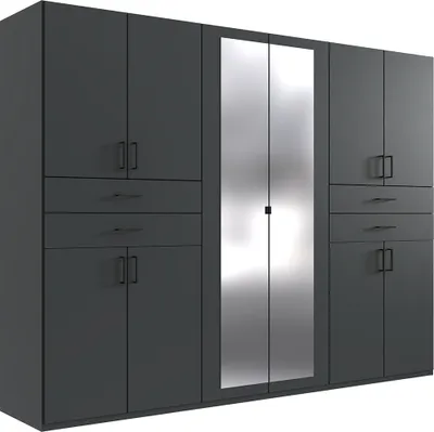 Produktbild von Kleiderschrank mit Spiegel, 270 cm breit modern in graphit TREVISO-43