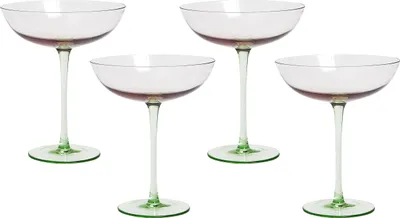 Produktbild von BELIANI Martinigläser 4er Set Transparent Pastellrosa u. Grün 250 ml 25 cl Fassungsvermögen Mundgeblasen Cocktailgläser Glaswaren