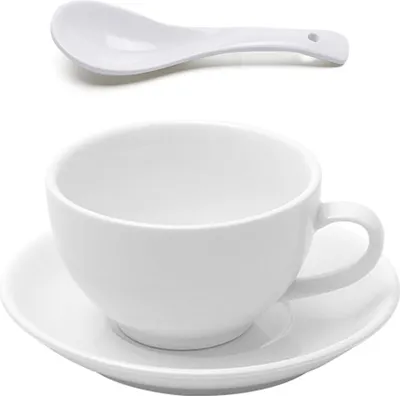 Produktbild von 3-teiliges Porzellan Tafelservice – Rundes Geschirrset, 1 Kaffeetasse, 1 Untertasse, 1 Kaffeelöffel, Keramik