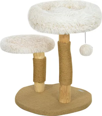 Zdjęcie produktu dla Drapak dla kota o wysokości 61,5 cm drapak dla kota z piłką do zabawy, legowiskami, wieżą dla kota z drapakiem dla kota, dla kotów do 5 kg, drewno gruszy, biały