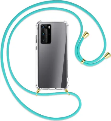 Produktbild von Handykette Backcover-Schutzhülle mit Band (Metall goldfarben) für Huawei P40 - türkis