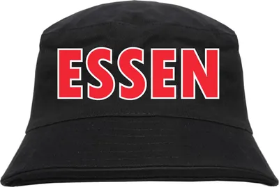 Produktbild von Essen Fischerhut - bedruckt - Bucket Hat Anglerhut Hut Blockschrift Rot Weiss S/M Schwarz