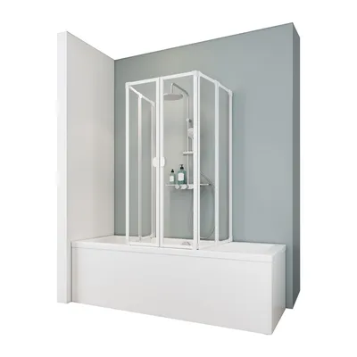 6-teiliger Badewannenaufsatz mit klarem Glas und weißem Profil auf Badewanne