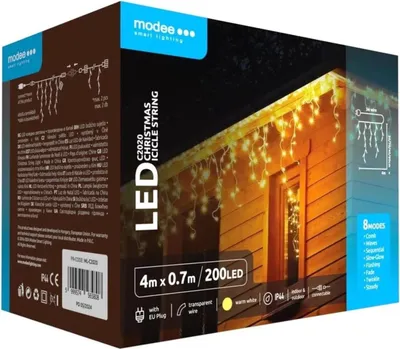 Imagen del producto de Cadena de luces LED navideñas Modee, 200 LEDs, 4 metros, con adornos tipo guirnalda, 70 cm