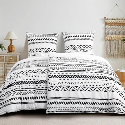 Produktbild von Bettwäsche-Set 135x200cm 4teilig Grau Boho Mikrofaser mit Reißverschluss Bügelfrei