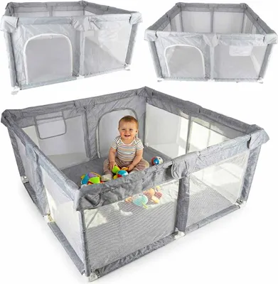 Obrázok produktu pre Skladacia detská ohrádka 120×120 cm s otváracím vchodom, sieťovina, suchý bazén