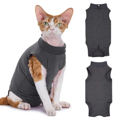 Katzen-Castrationsbody mit Reißverschluss, Größe S, Grau