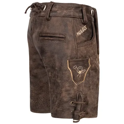 Immagine prodotto di PAULGOS Bambini Trachten Lederhose corti - KK2 - Vera pelle - disponibile in 2 colori - Taglia 86 - 164
