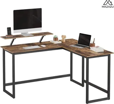 Obrázek produktu pro Psací stůl VASAGLE, počítačový stůl ve tvaru L s pohyblivým držákem monitoru, 140 x 130 x 76 cm, vintage hnědočerná LWD56X