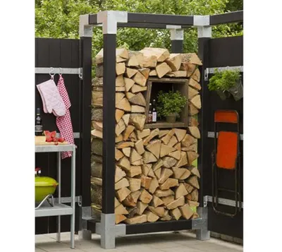 Produktbild von Plus Holz Kaminholzregal Holzlager | Schwarz | 50x286x188 cm