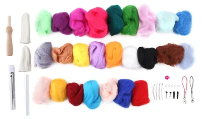 Produktbild von Nadelfilz-Set aus Wollroving in 25 Farben für Anfänger