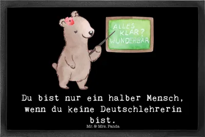 Produktbild von Mr. & Mrs. Panda Schmutzfangmatte Deutschlehrerin Herz 40 x 60 cm - Schwarz - Geschenk, Grundschule, fußmatte, Fussmatte, Bodenvorleger, Spruch, Fußabstreifer, Witzig