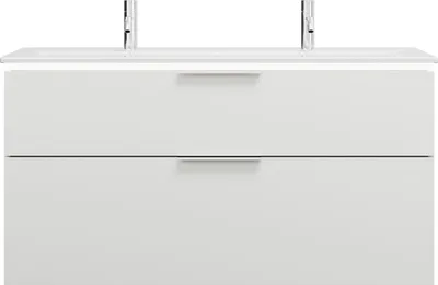 Produktbild von burgbad Eqio Slim Keramik-Waschtisch mit 2 Armaturbohrungen, inklusive Waschtischunterschrank mit LED-Beleuchtung, 1220x490x640mm, SHBW122F2009C0001G0146