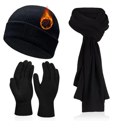 Productafbeelding van Omgoods - Warm Gebreide Winterset voor Mannen met Beanie, Sjaal en Handschoenen