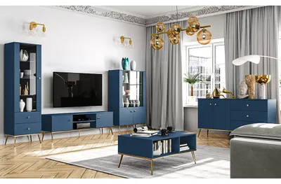 Produktbild von Wohnwand dunkelblau MONTPELLIER-131, modern, 6-teilig mit Couchtisch