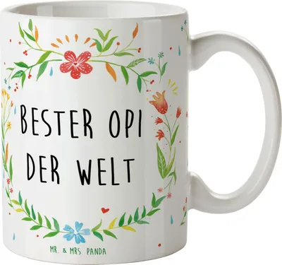 Produktbild von Mr. & Mrs. Panda Trinkbecher Opi - Geschenk, cappuccinotasse, Kaffeetasse, haferl, kaffeebecher keramik, schöne tasse, Opa, Becher, Oppi, Großvater, Opi. Großpapa